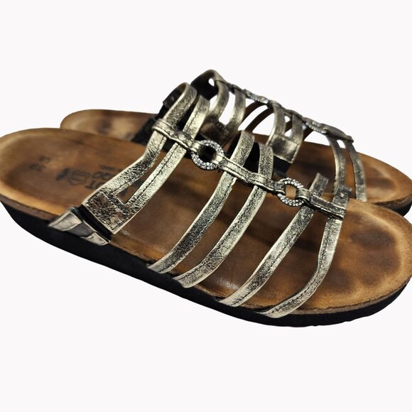 Naot Womens 8 Metallic Strappy Leather Sandals Size 39 Rhinestone rings - Picture 6 of 10